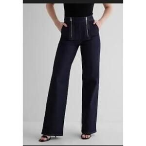 Express High Rise Wide Leg Exposed Double Zipper Dark Wash Jeans 4 Petite